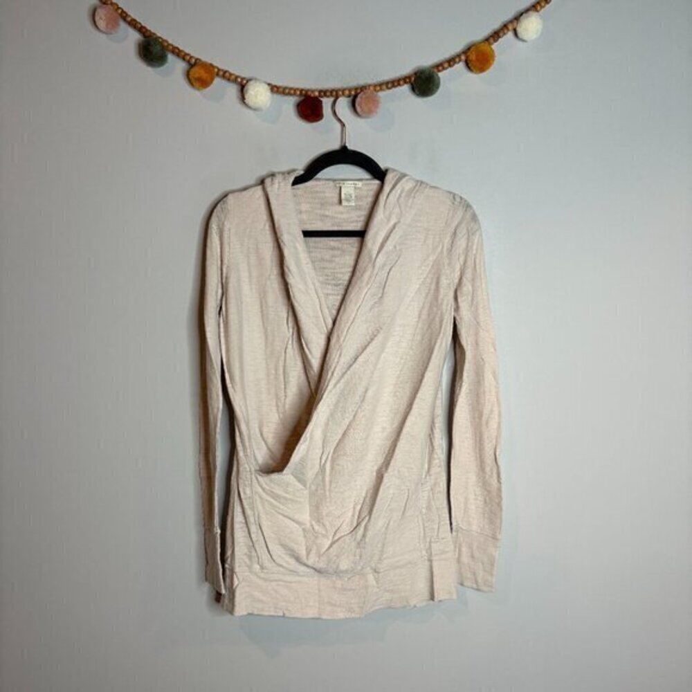 🔆 White + Warren cream cotton hooded faux wrap sweater